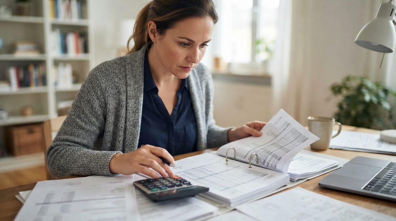 Une personne examinant des documents financiers pour établir un budget immobilier