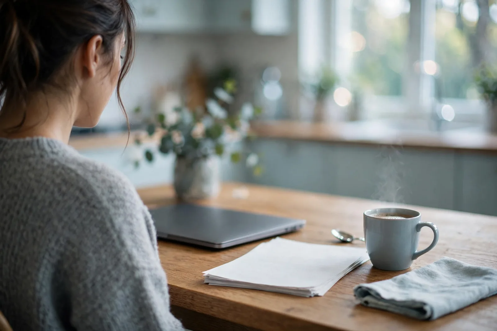 Personne qui compare son usage data mobile dans un salon lumineux