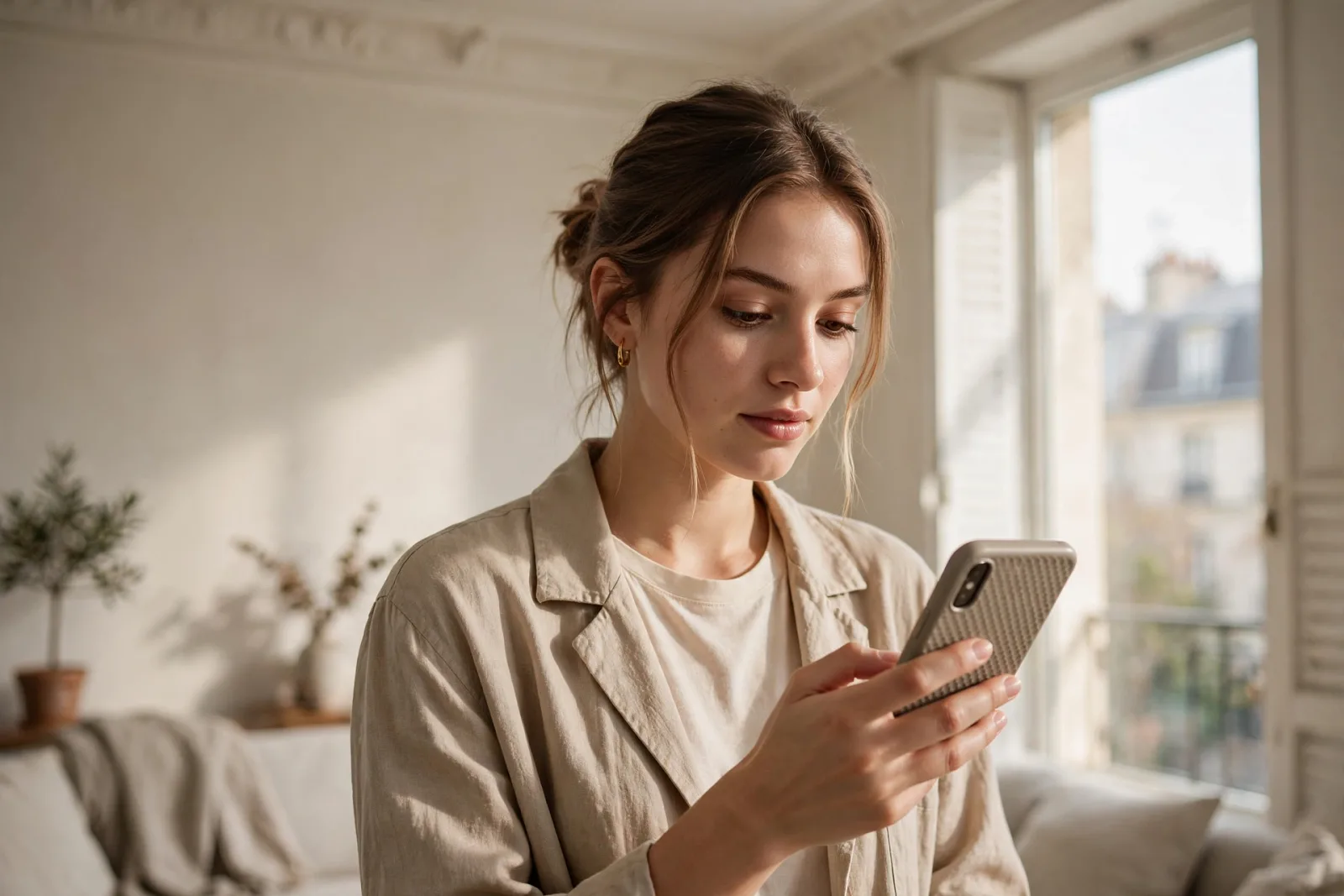 Comparaison d’un forfait mobile sur smartphone dans un salon lumineux