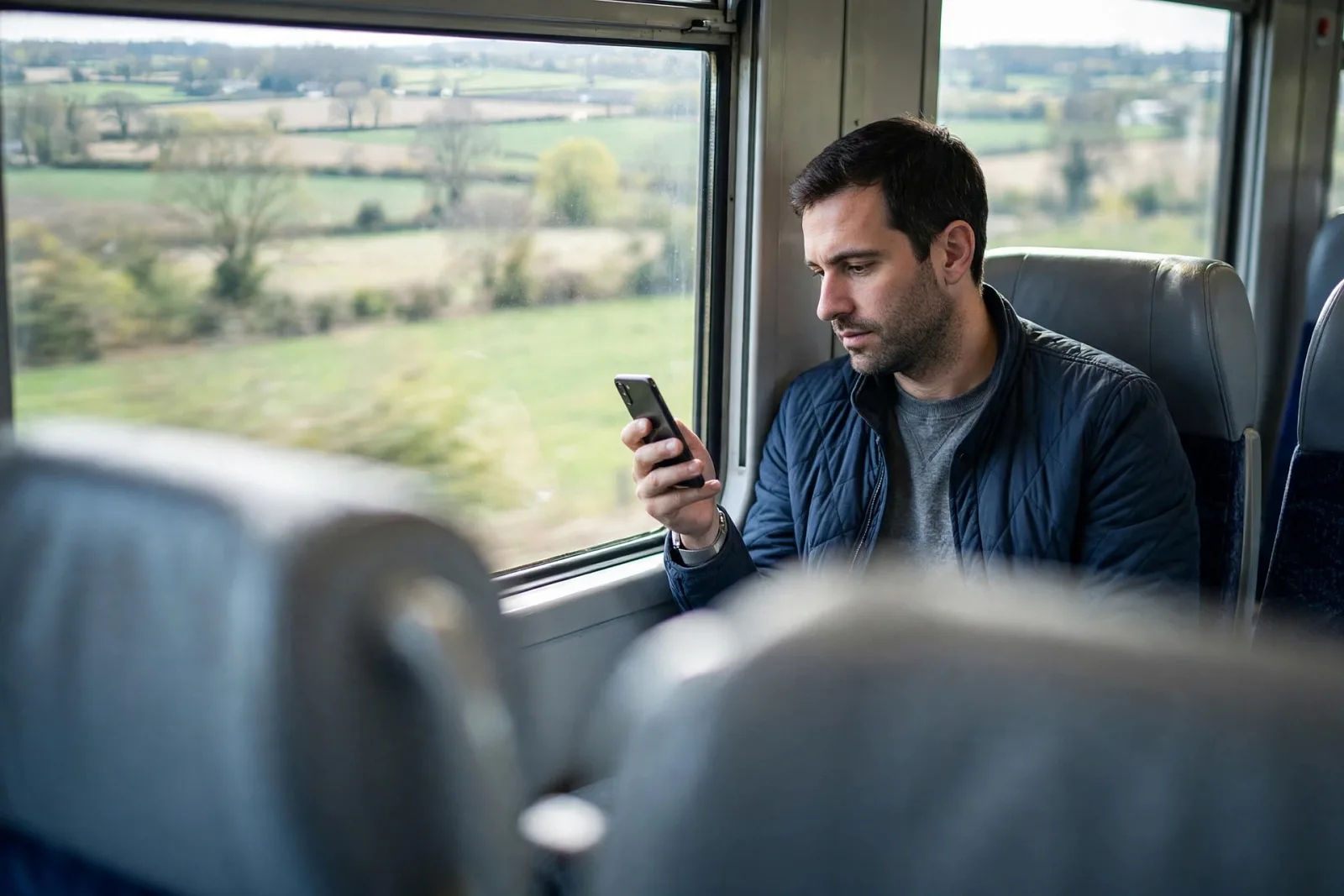 Vous testez la réception mobile lors d’un trajet en train en journée