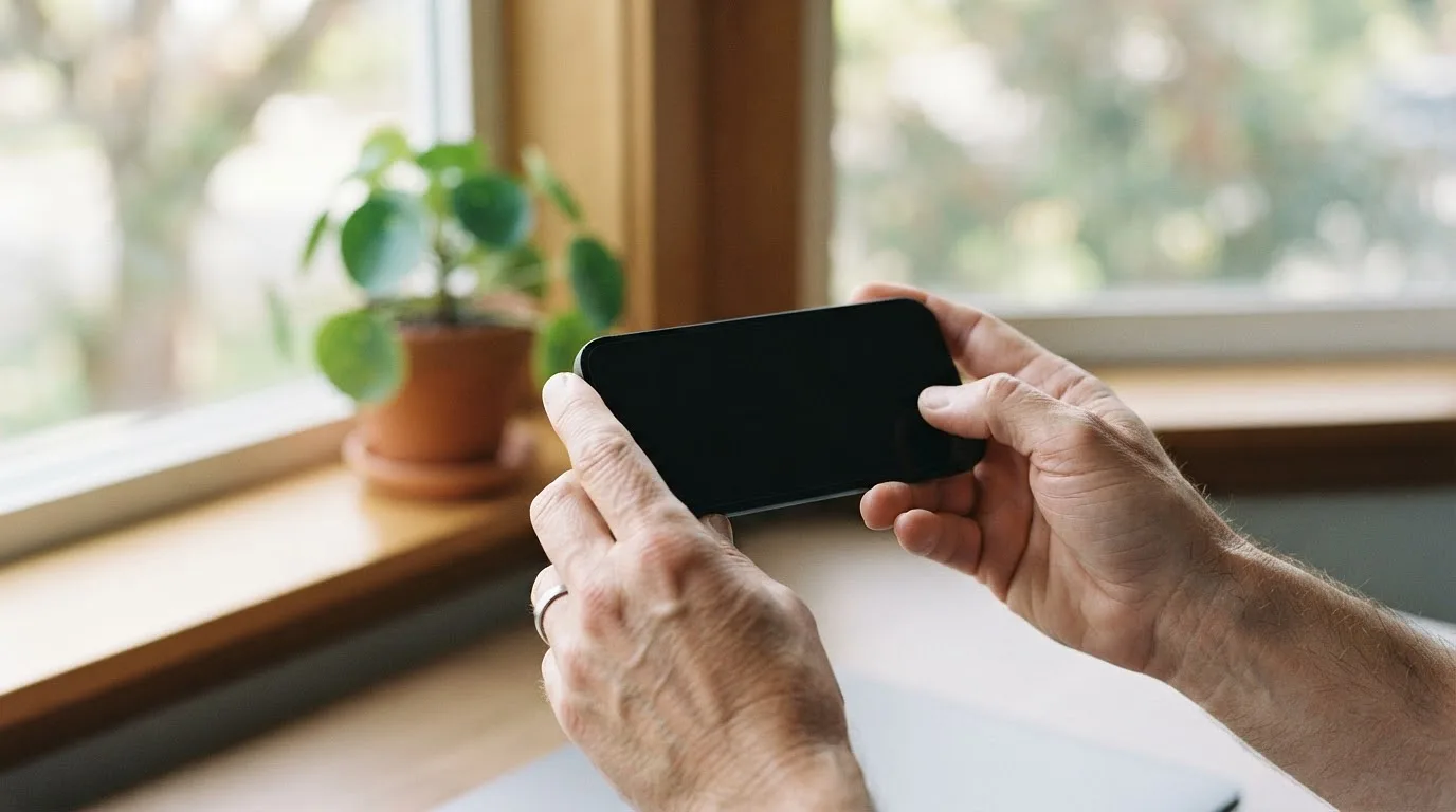 Comparatif des forfaits mobiles pas chers sur une table en bois, avec un smartphone et des brochures ouvertes, lumière naturelle du matin